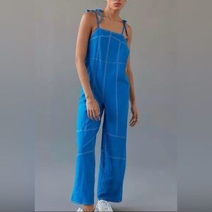 Urban Outfitters Bright Blue Tie-Strap Wide-Leg Jumpsuit